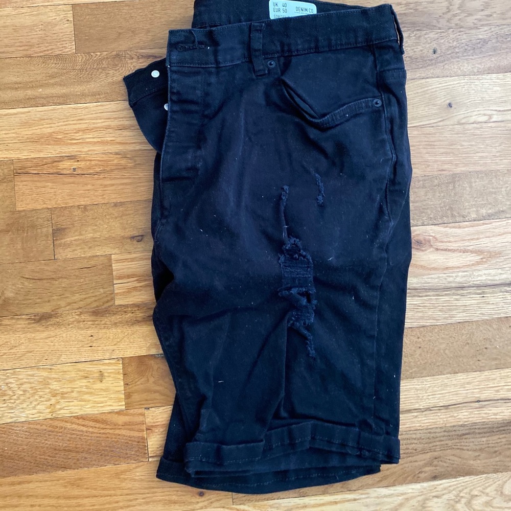 Black Jean Ripped Shorts